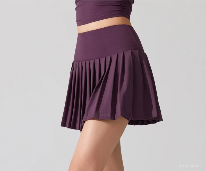 VITALINOVO Pleated Tennis Skirt for Women with Pocket Shorts Women's High Waisted Lightweight Athletic Golf Skorts Skirts Flowy