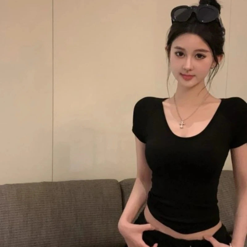 Sexy Women's T-shirt Short Sleeve Female Top Aesthetic Clothing One Pieces Korean Reviews Clothes Clearance Cheap Many Youthful