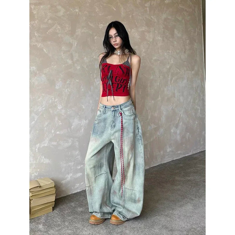 Light Blue Y2k Baggy Jeans Women Harajuku Aesthetic Japanese 2000s Style Denim Trousers Vintage Cargo Pants Trashy Clothes 2025