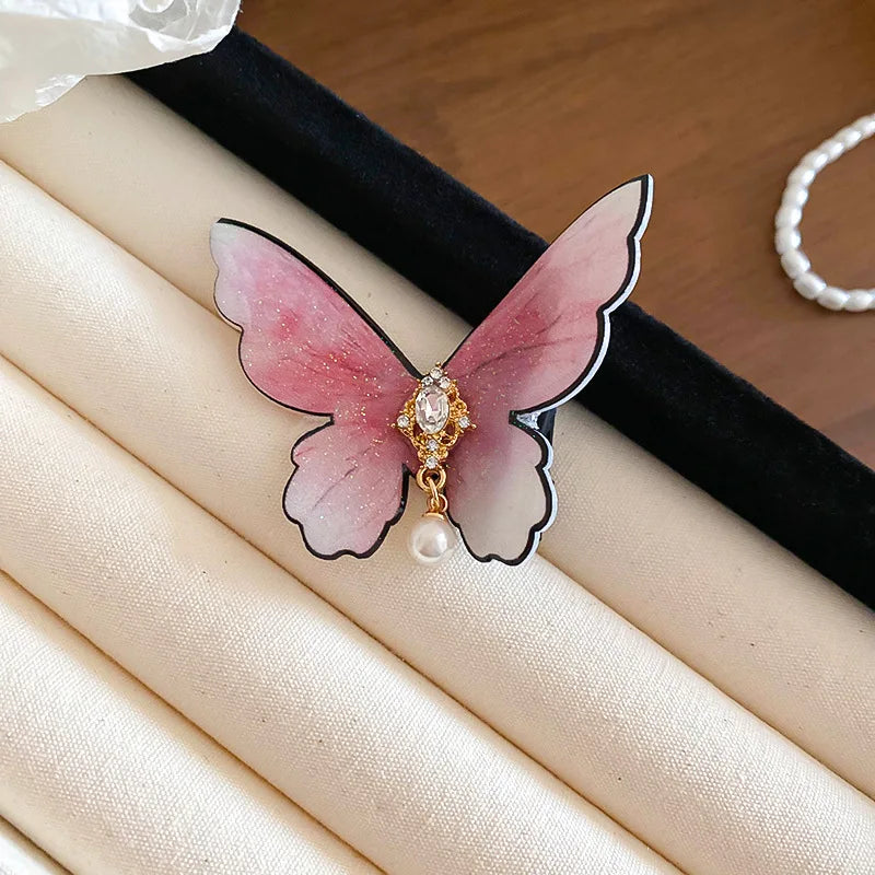 Fairy Dark Blue Gradient Butterfly Shiny Duckbill Hair Clips for Women Pastoral New Premium Dreamy Fashion Luxury Accessories