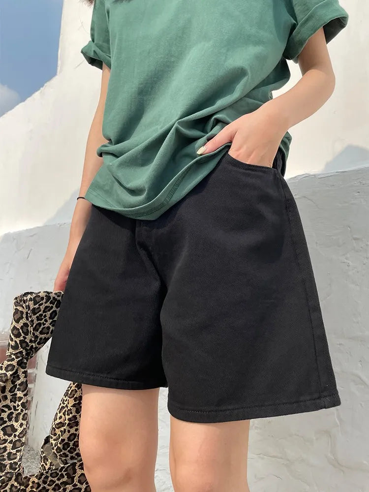 GUUZYUVIZ-Women's High Waist Denim Shorts, Oversized Casual Jeans, White Wide Leg Short Pants, Spring 2022