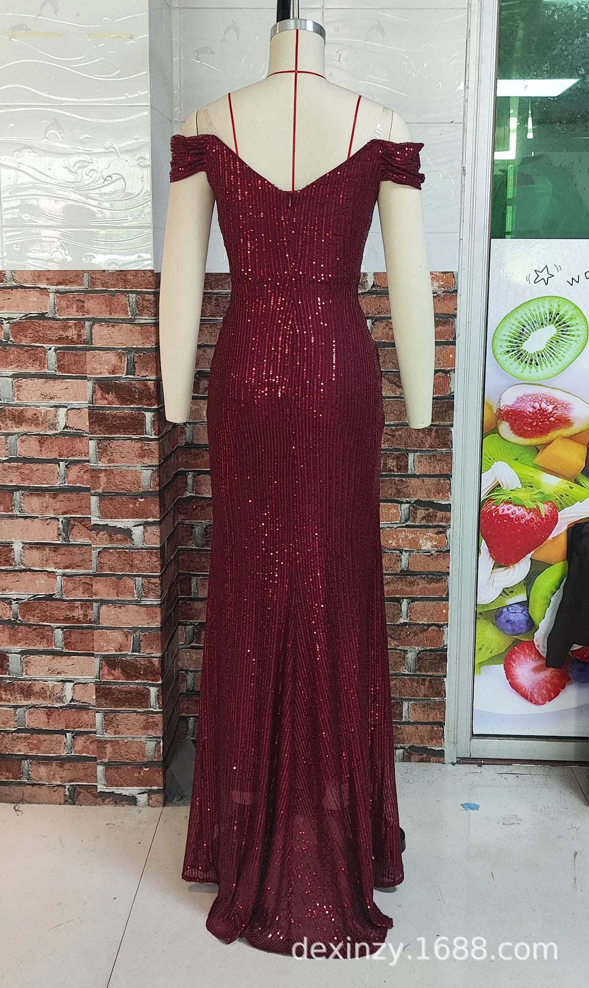 Sexy Side Slit Ballgown Shiny Sequins Women's Dress Independent Station Polyester Borderless Flashing Lightweight Fashion