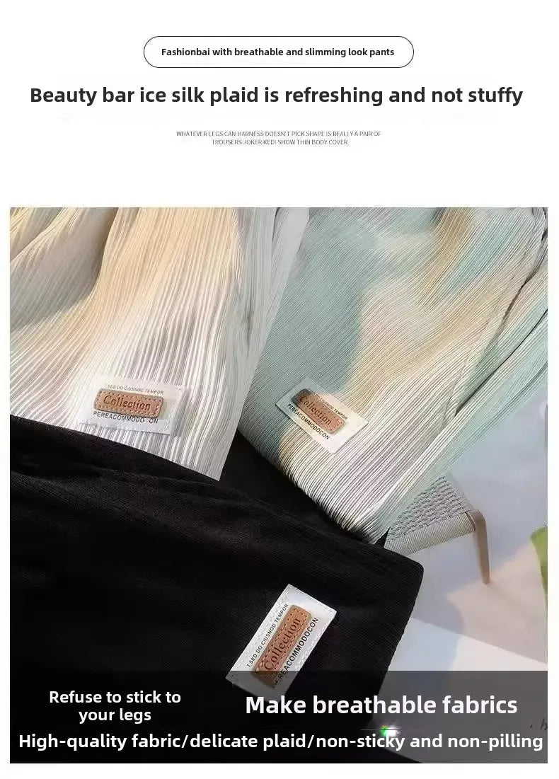 2024 Summer New Men's Women's Hong Kong Style Simple Basic Straight-Leg Casual Ice Silk Draped Shorts