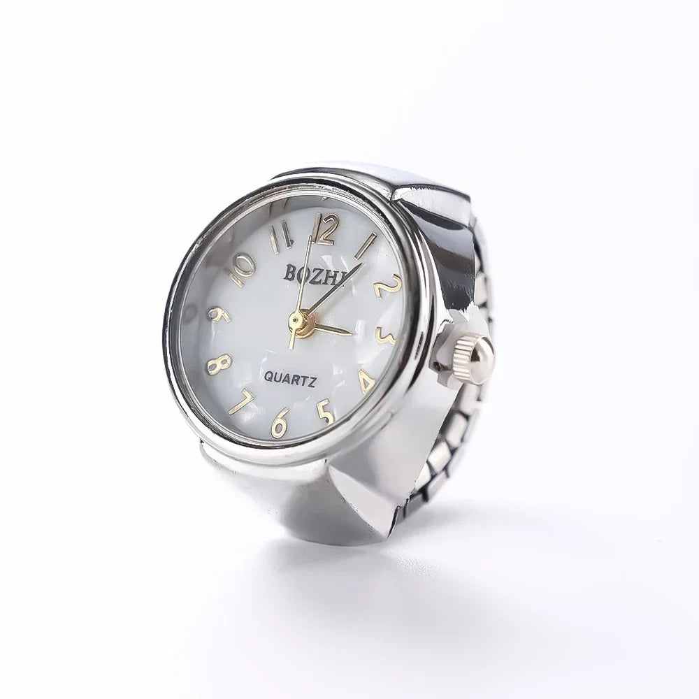 Colorful Watch Ring Women Men Retro Sliver Pointer Quartz Clock Finger Rings Punk Alloy Strap Watches Jewelry Accessories
