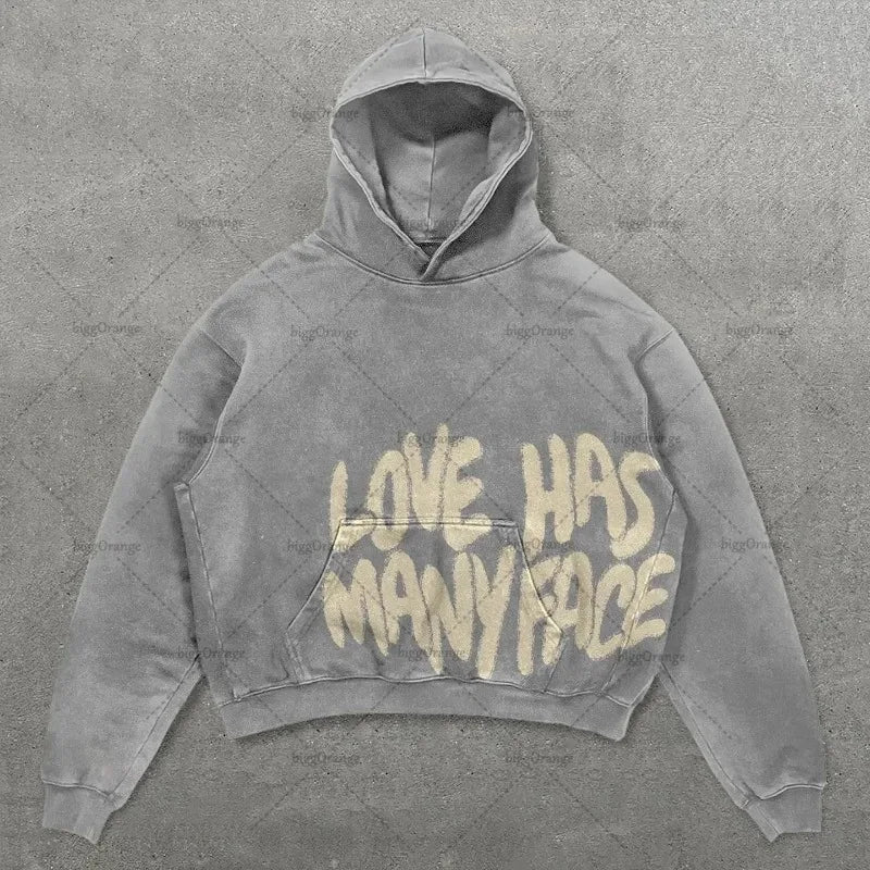 American Retro Harajuku Y2K Casual Loose Hoodie Men Street Hip-Hop Fashion Versatile Letter Print Oversized Sweatshirt Women