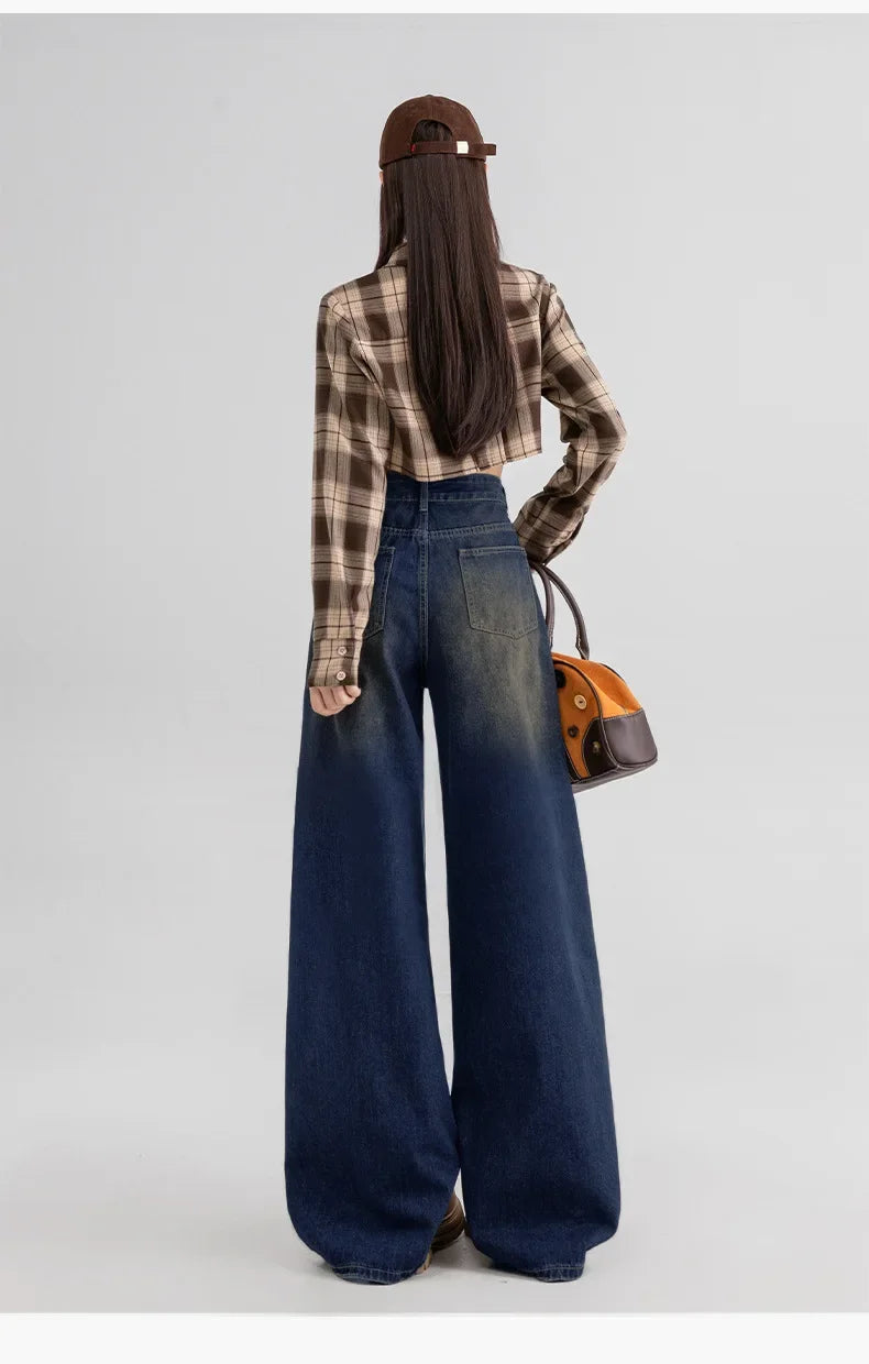 Slimming Wide Leg Straight Leg Jeans Women's Spring Autumn Winter New Style Washed Korean Version Commute Floor-Length Denim Pan