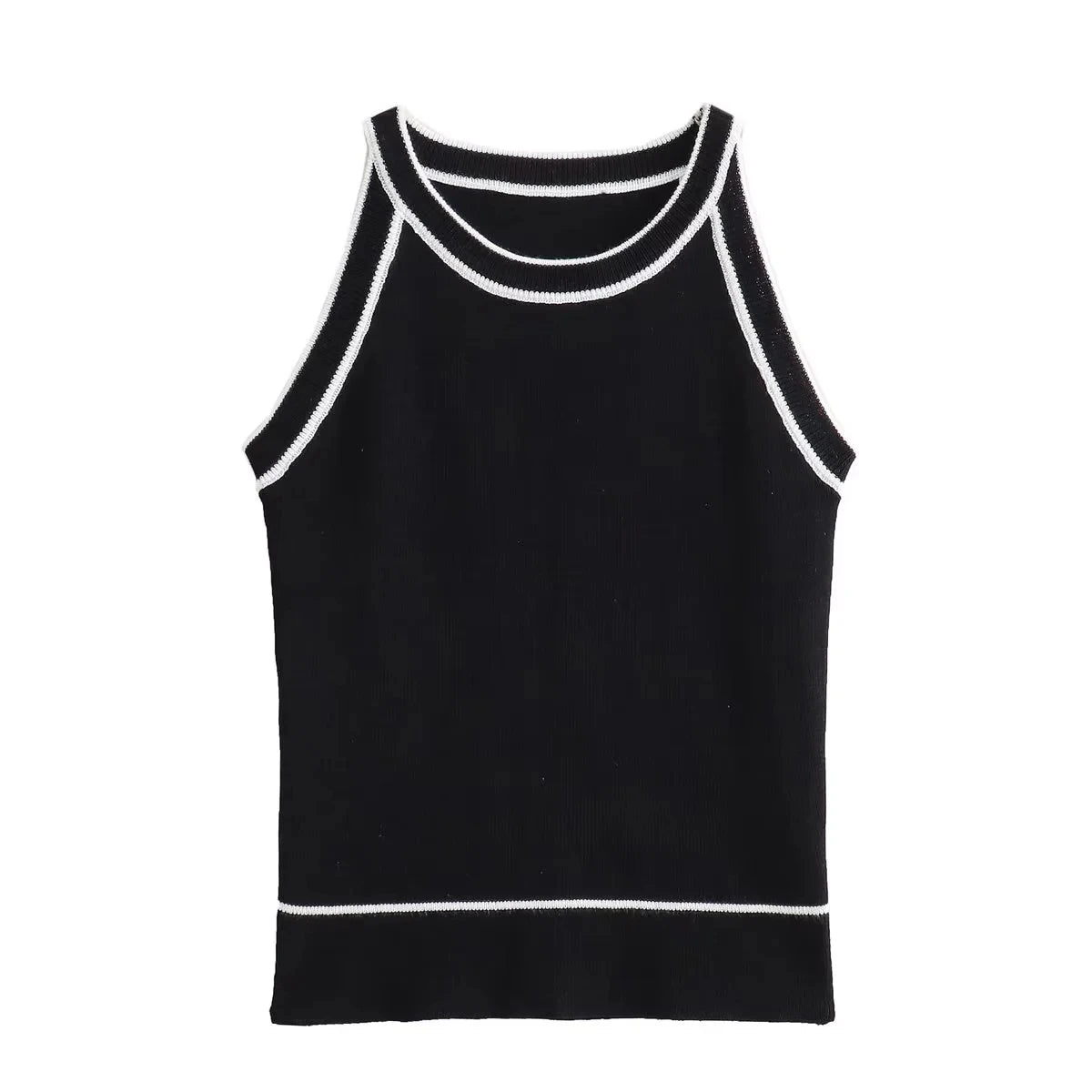 TRAF Tops for Women 2023 Crop Top Black Sexy Sleeveless Knitted Fabric Women's Vest Tank top Female youthful women's clothing