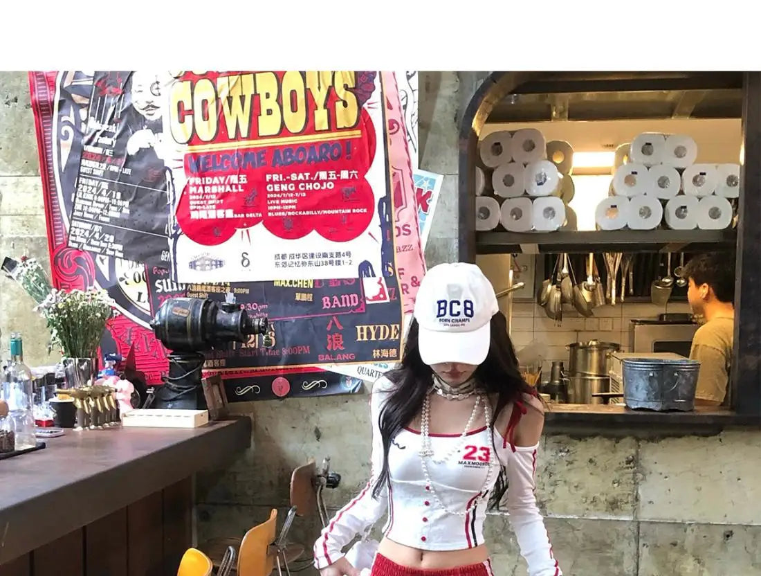 Dophee Original Spice Girls Elastic Waist All-match Loose Straight Wide Leg Pants Cute Bow Printed Splicing Lace Casual Trousers