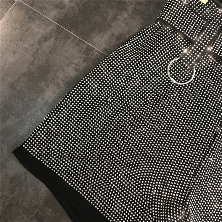 Women Black Rhinestone Belt Shorts New Arrivals High Waist Fashion Temperament summer Autumn Female Streetwear Short Ropa Mujer