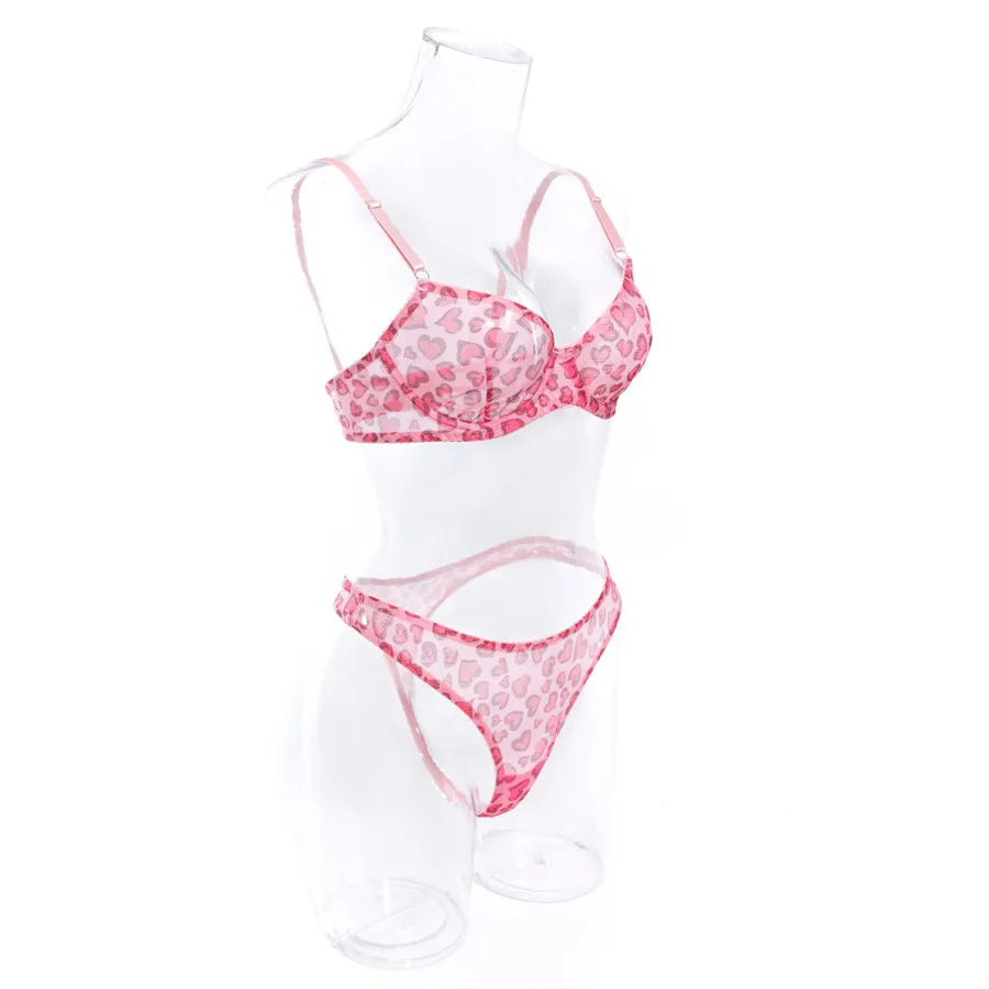 Sexy Women Lingerie Sets Lace Underwear Dot Romantic Transparent See Through Exotic Sets Underwire Pink Leopard Bra Brief Set