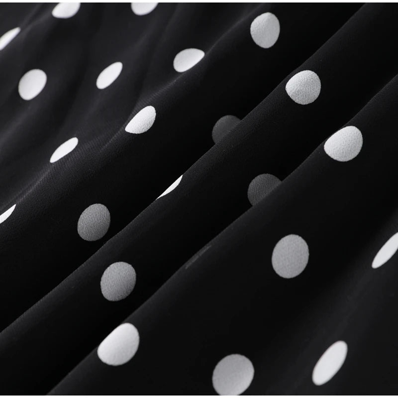 Retro Polk Dot Long Dress With Ribbon Women Sexy Low Cut Sleeveless Pleated Slim Evening Dresses Female Spring Chic Street Party