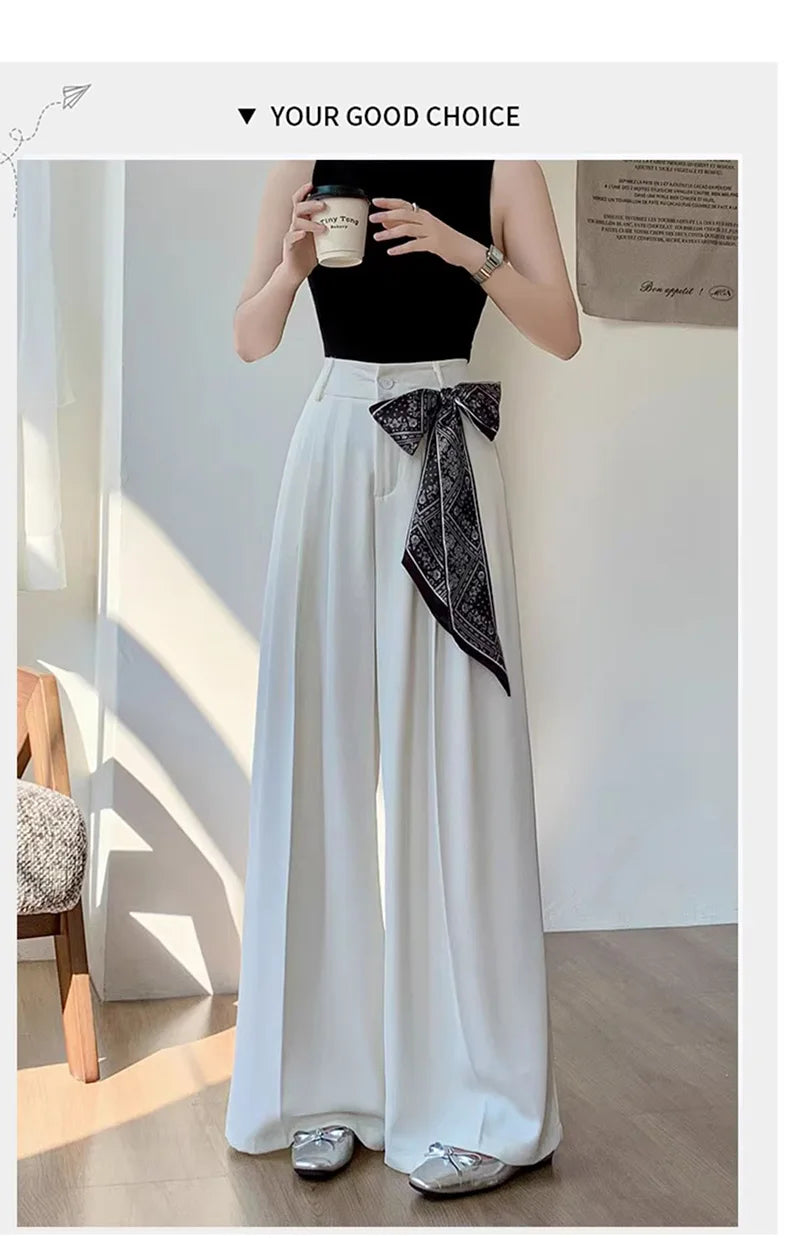 Zoki Chic Lace Up Suit Wide Leg Pant Women Elegant Loose High Waist Bow Trousers Korean Fashion Female Casual Sweet Pants New