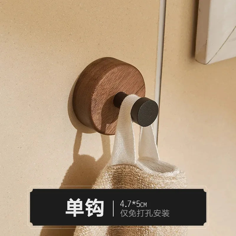 Self-adhesive New Simple Solid Wood Hook Walnut Hanging Hanger Bathroom Wall Hook Bedroom Coat Storage Rack Home Towel Key Decor