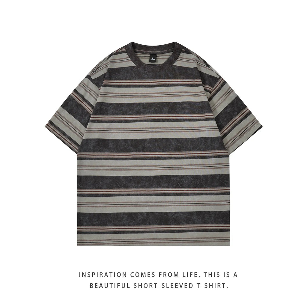 Mens Striped Short Sleeve Tshirt Cotton Loose Fit Breathable Summer Casual Tee Moisture Wicking Soft Comfort Relaxed Fit