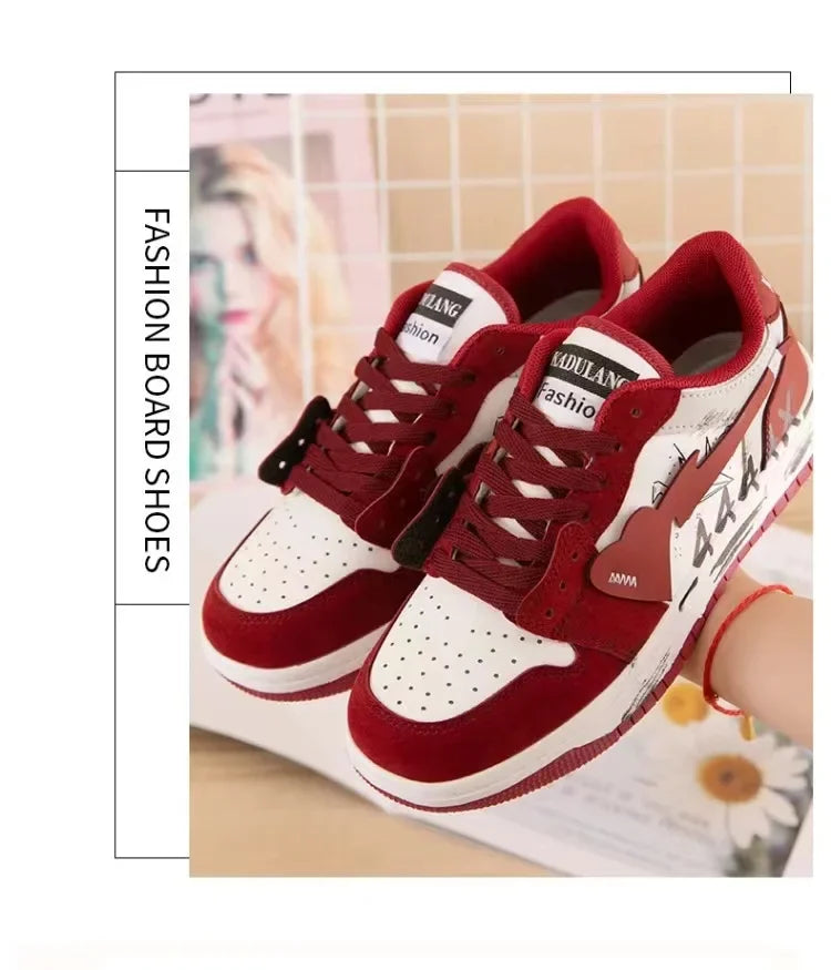 Men's Shoes Niche Fashion Retro Graffiti Made Old Board Shoes Women's Flat Bottome Casual Couple Sport Shoe Unisex Lace Up Shoes
