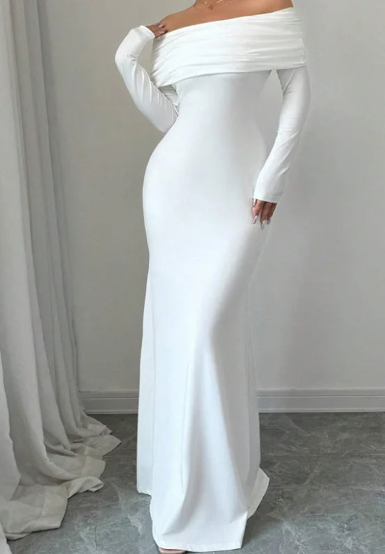 European and American 2025 Cross border Spring/Summer New French Fashion One Piece Collar Slim Fit High Waist Sexy Banquet Dress