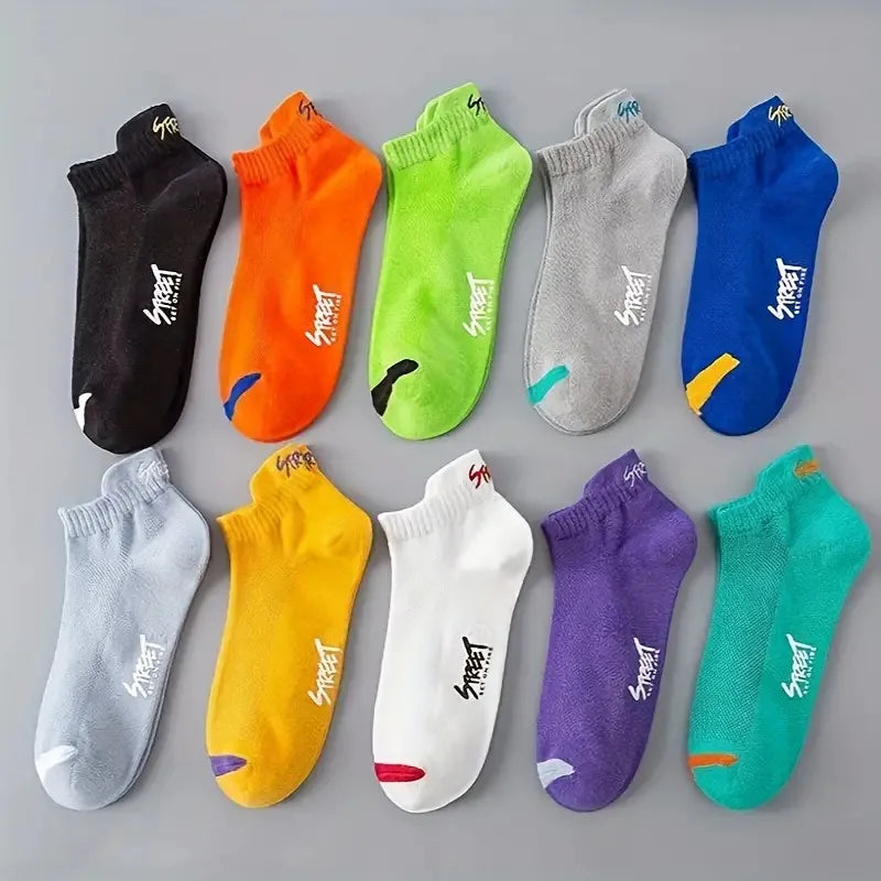 5 Pairs Bright Color Ankle No Show Socks Men Breathable Street Fashion Sport Deodorant Invisible Travel Running Socks