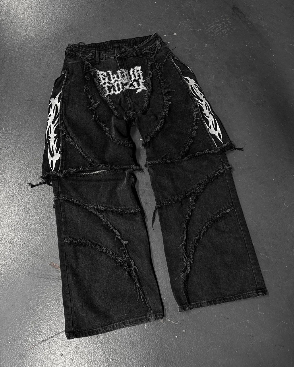 Y2k Patchwork Stripe Embroidery Fur Edge Jeans Fashion America Retro Zipper Splicing Baggy Jeans Punk Men Black Denim Pants