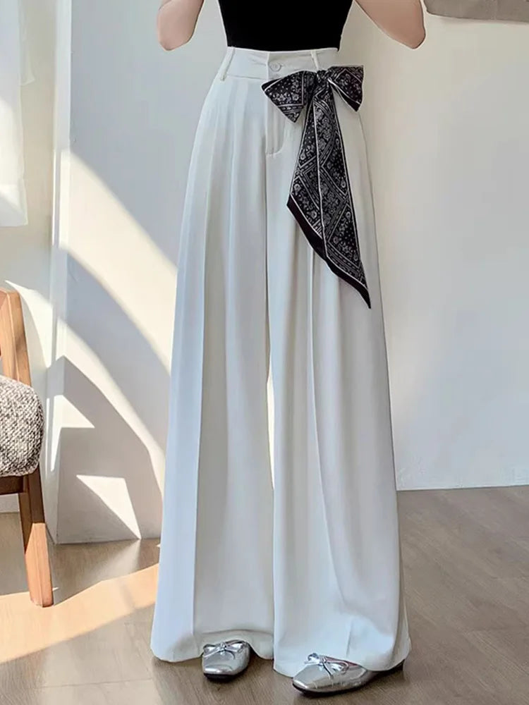 Zoki Chic Lace Up Suit Wide Leg Pant Women Elegant Loose High Waist Bow Trousers Korean Fashion Female Casual Sweet Pants New
