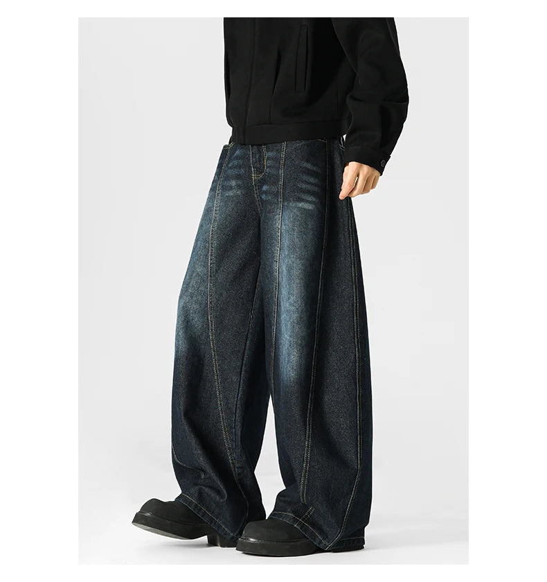 Hip Hop American Sle Wide Leg Men's Jeans Loose Fit Autumn Winter Trendy Vintage Waed Floor-Length Trousers