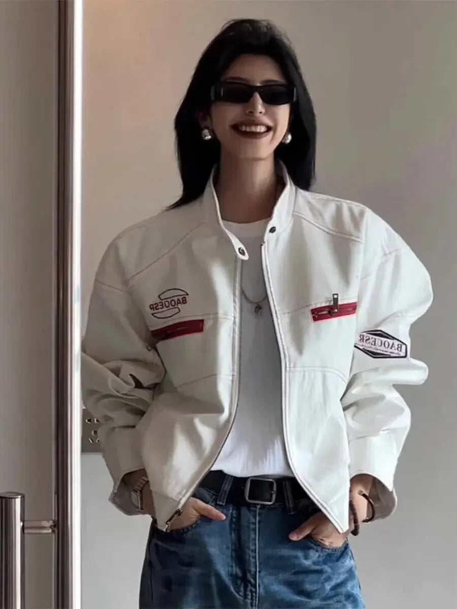 American Style Vintage Autumn Motorcycle Leather Jacket Women's Casual Trendy Brand High Street Men's Jacket