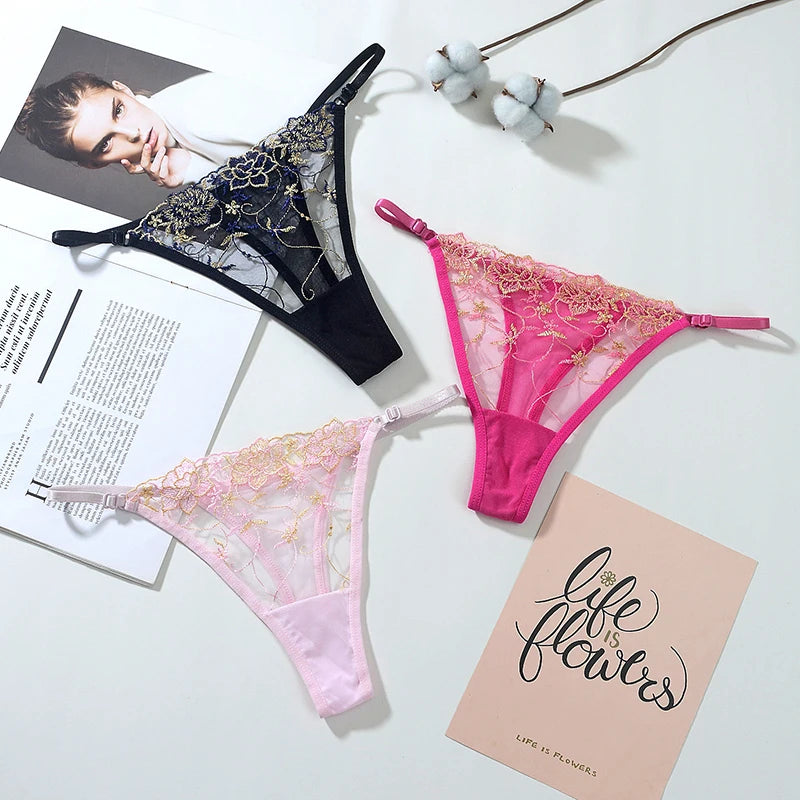 Women Lace Thong G-string Panties Sexy Floral Underwear Transparent Women's Panties Female Underpants Lingerie