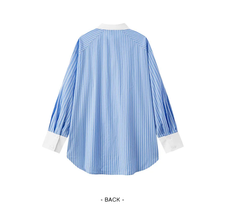 Semir Long Sleeve Shirt Women Mid-long Style Striped Pure Cotton 2025 New Spring Embroidery Oversize Blouse for Commuting