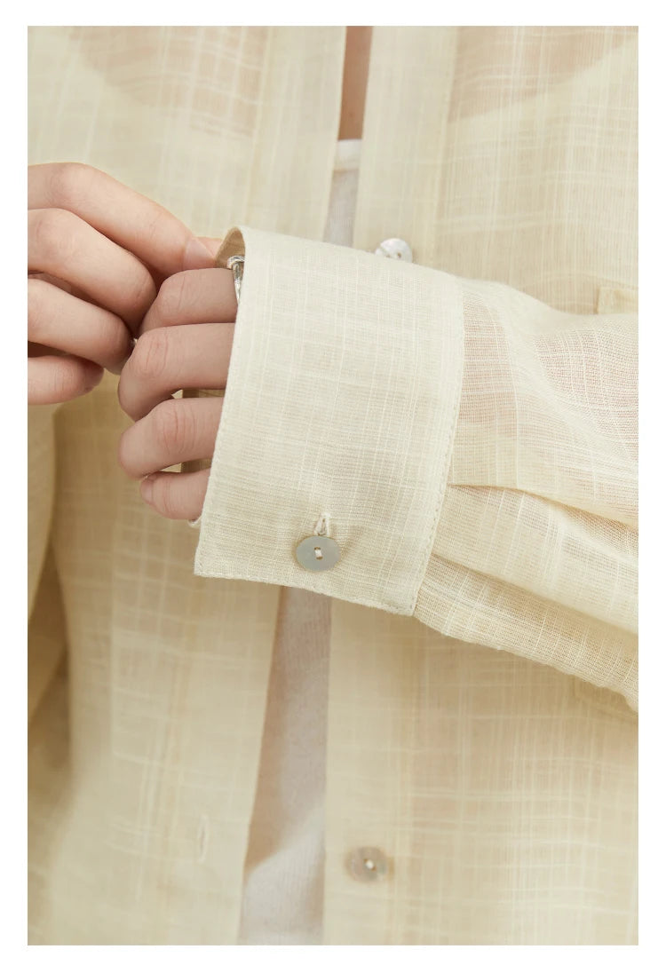 CHIC VEN New Women Shirt Retro Loose Casual Single Breasted Long Sleeve Back Slit Thin Transparent Female Blouses Summer 2025