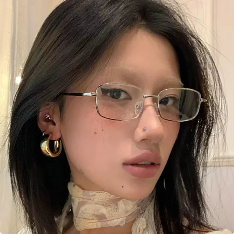 Y2K Harajuku Small Square Frame Glasses Women Retro Metal Eyeglasses Clear Spectacle Decorative Eyewear