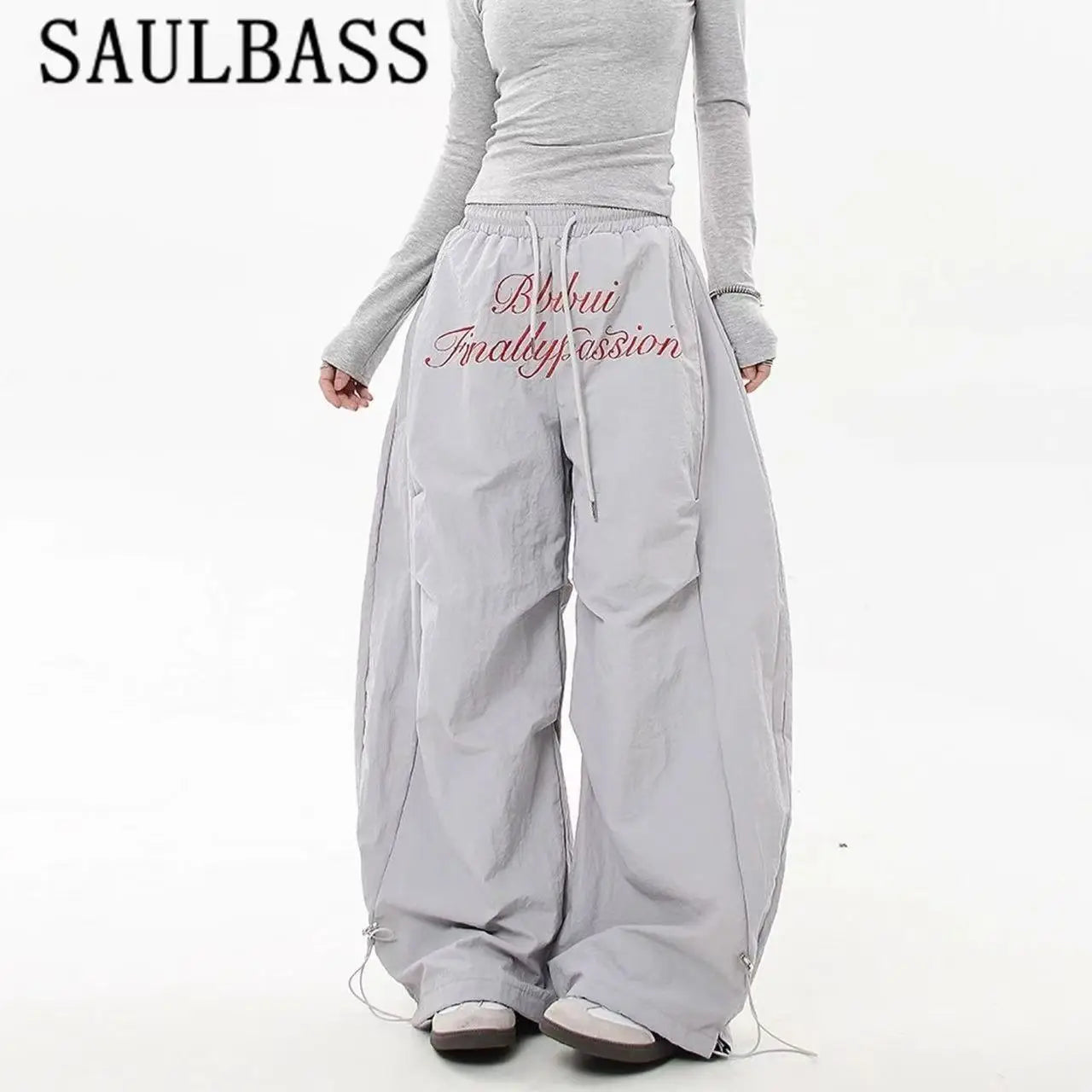 Men's Letter Casual Pants Loose Trend Elastic American Retro Couple Mopping Pants Plus Size Sports Lightweight Hip Hop Slacks