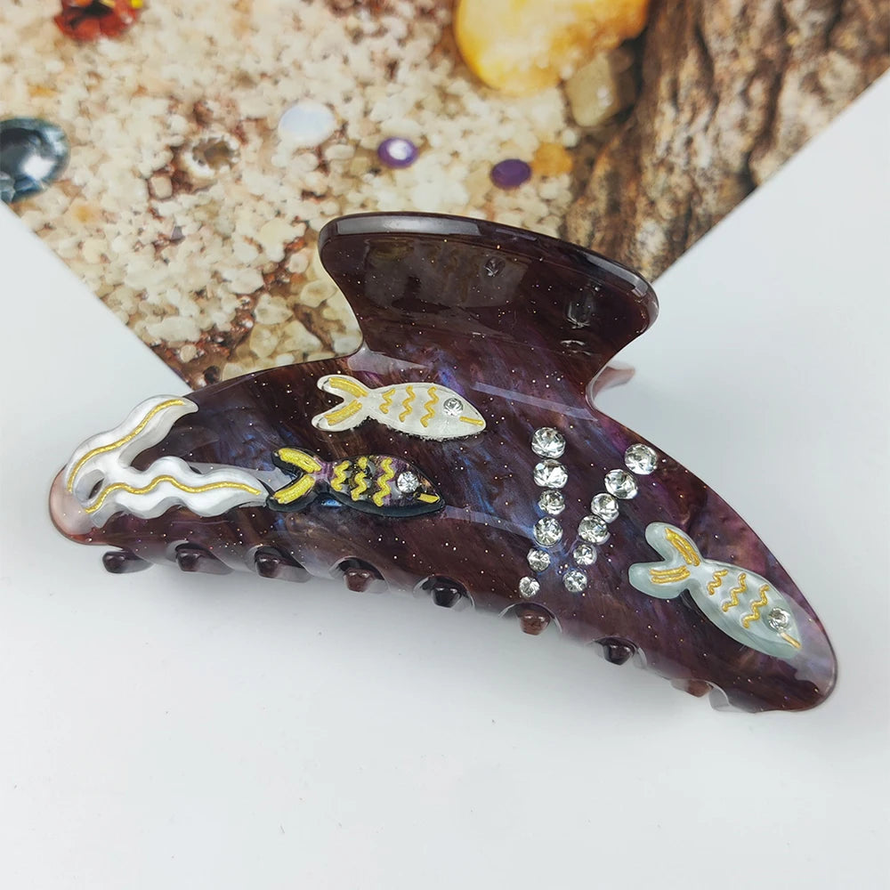 Sea Series Large Hair Claws Clip Diamond Starfish Conch Hair Clips Acetate Hair Accessories Handmade