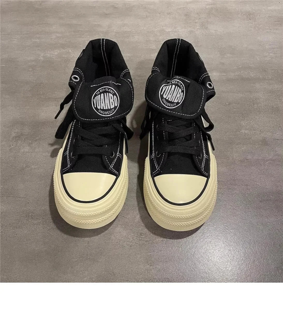 Women's High Top Thick Bottom Canvas Shoes Spring New Style Student Retro Heightening Casual Board Shoes Rubber Outsole