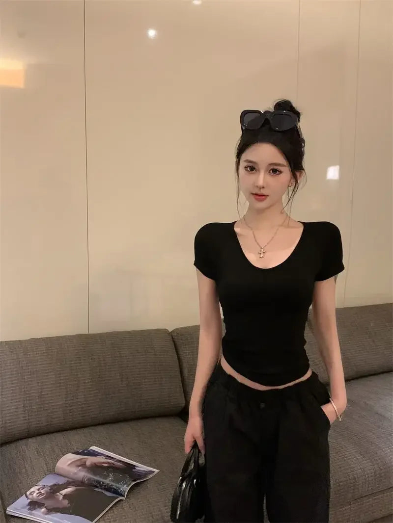 Sexy Women's T-shirt Short Sleeve Female Top Aesthetic Clothing One Pieces Korean Reviews Clothes Clearance Cheap Many Youthful