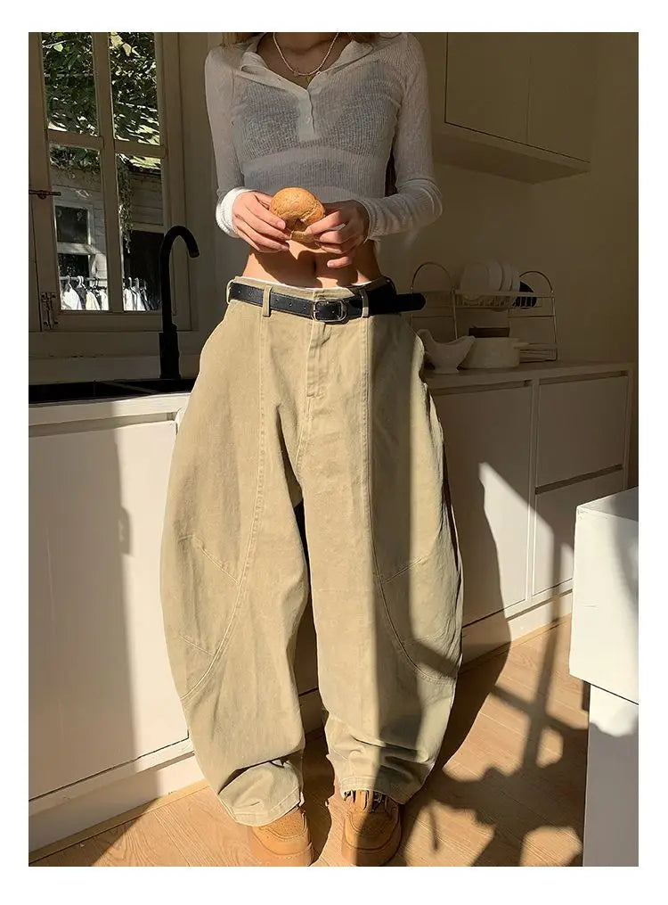 HOUZHOU Y2K Vintage Wash Women Cargo Jeans Harajuku Scimitar Wide Leg American Retro Denim Pants Baggy Trousers Gyaru Streetwear