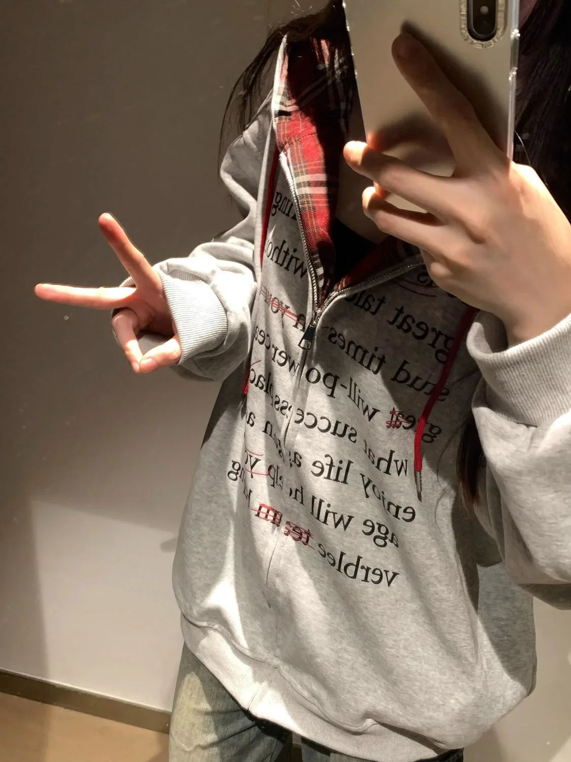 Hua Cotton Blend Milk Silk Hoodie Zipper Couple Jacket Retro Letter Patchwork Hat Sweatshirt 280g Vintage Style Women's Clothing