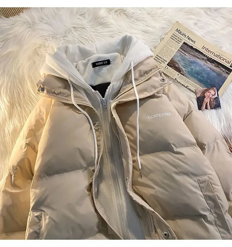 Y2K Multi-functional Fake Two Pocket Zipper Down Jacket Thick Coat Korean Version Winter New Winter Leisure Cotton Clothes Women