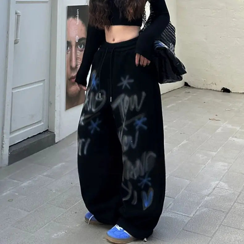 HOUZHOU Y2k Vintage Baggy Sweatpants Oversize Woman Korean Style Harajuku Thick Pants Streetwear Hip Hop Trousers Winter Spring