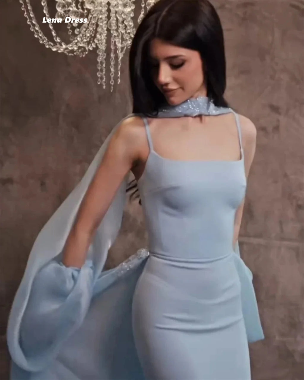 Lena Sky Blue Prom Dresses 2025 Luxury Women's Elegant Party Dress Woman 2025 Chiffon Custom Made Shawl Ball Gown Dress Evening