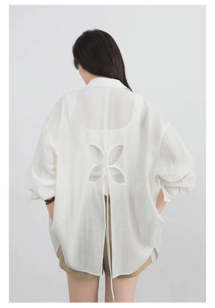 CHIC VEN Women Long Sleeve Shirts Solid Loose Casual New Style Design Back Hollow Out Shirt Female Blouse Spring Summer 2025