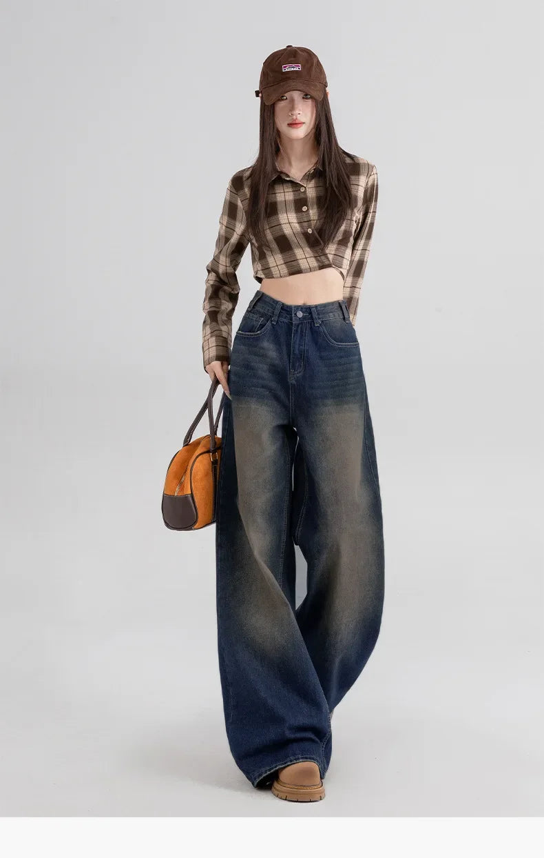 Slimming Wide Leg Straight Leg Jeans Women's Spring Autumn Winter New Style Washed Korean Version Commute Floor-Length Denim Pan