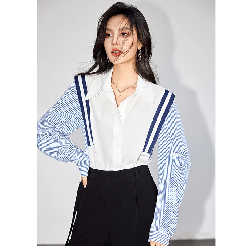 French Elegant Office Lady Shirt Female 2024 Spring Striped Contrasting Color Long-Sleeved Temperament Slim Top Fashion Blouse