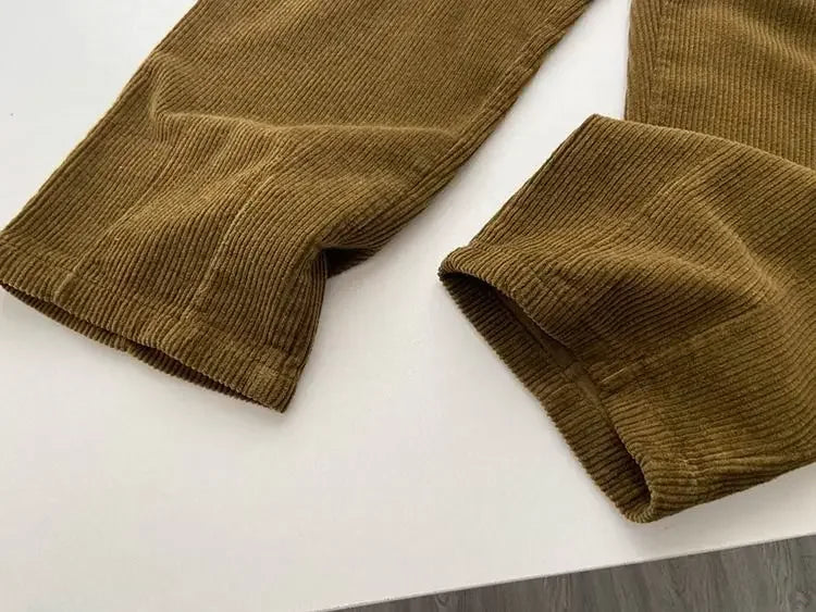 Vintage High Waist Corduroy Pants Women Spring Fall Straight Causal Full Length Trousers Korean Fashion Baggy All Match Pant New