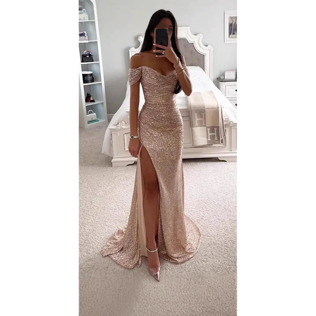 Sexy Side Slit Ballgown Shiny Sequins Women's Dress Independent Station Polyester Borderless Flashing Lightweight Fashion