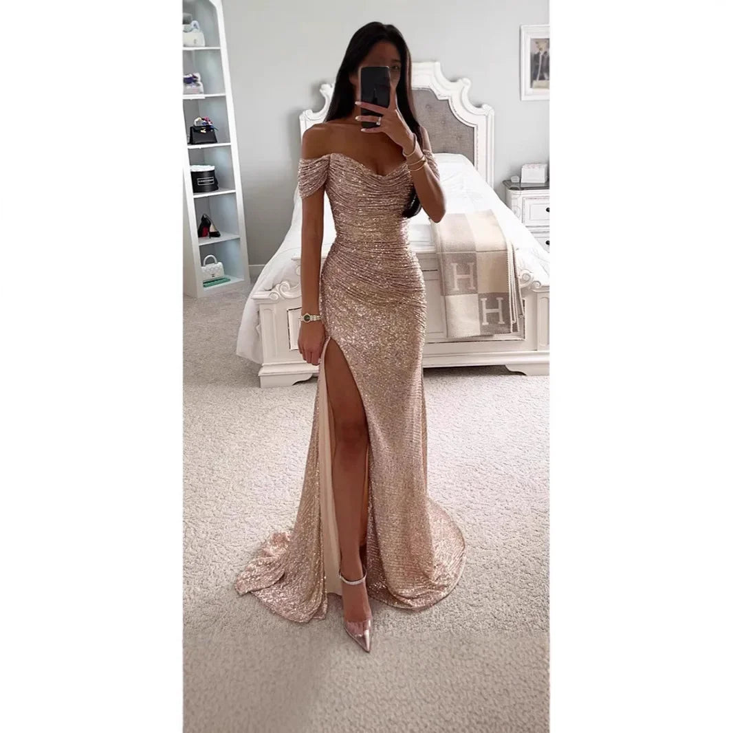 Sexy Side Slit Ballgown Shiny Sequins Women's Dress Independent Station Polyester Borderless Flashing Lightweight Fashion