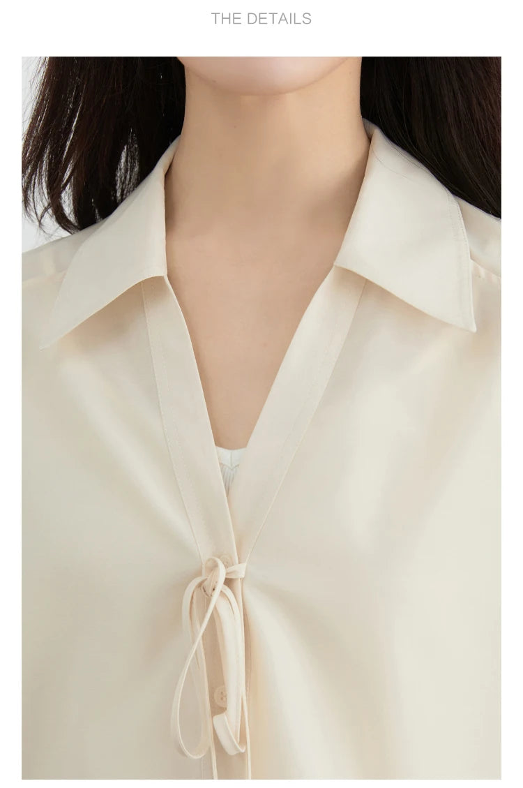 CHIC VEN Women Shirt Loose Casual Solid New Lapel Tie Design Sun Protection Blouses Long Sleeved Female Coat Summer 2025