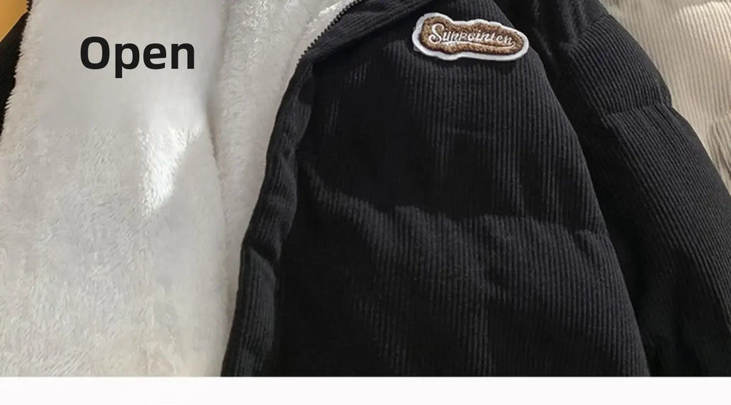 Fog Blue Cotton-padded Coat Men's Winter Thickened Hong Kong Style Corduroy Cotton Jacket Design Sensibility Niche 2023 Workwear