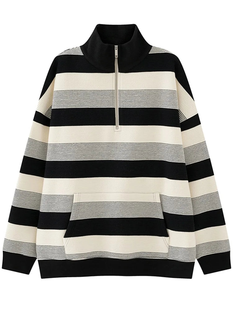 American Sle Oversize Loose Sweatirt High Collar f Zip Striped Men Women Spring Autumn Casual Outerwear Coat