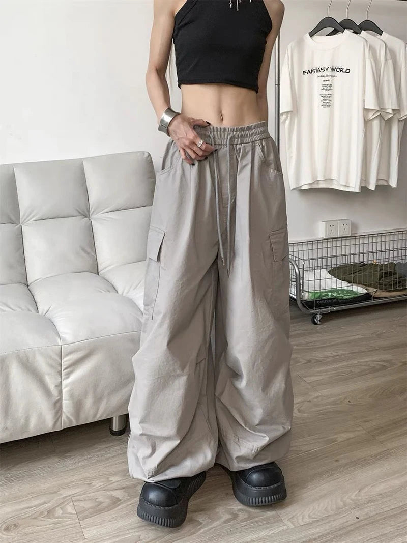 Zoki Loose Vintage Y2K Cargo Pants Women Streetwear American High Waist Trousers Casual Big Pockets Bf Retro Harajuku Pants New