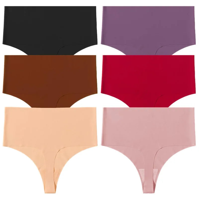 WarmSteps 6Pcs/Set High Waist Soft Women's Thongs Panties Traceless Slip Silk Female Lingerie Casual Yoga Underwear for Ladies