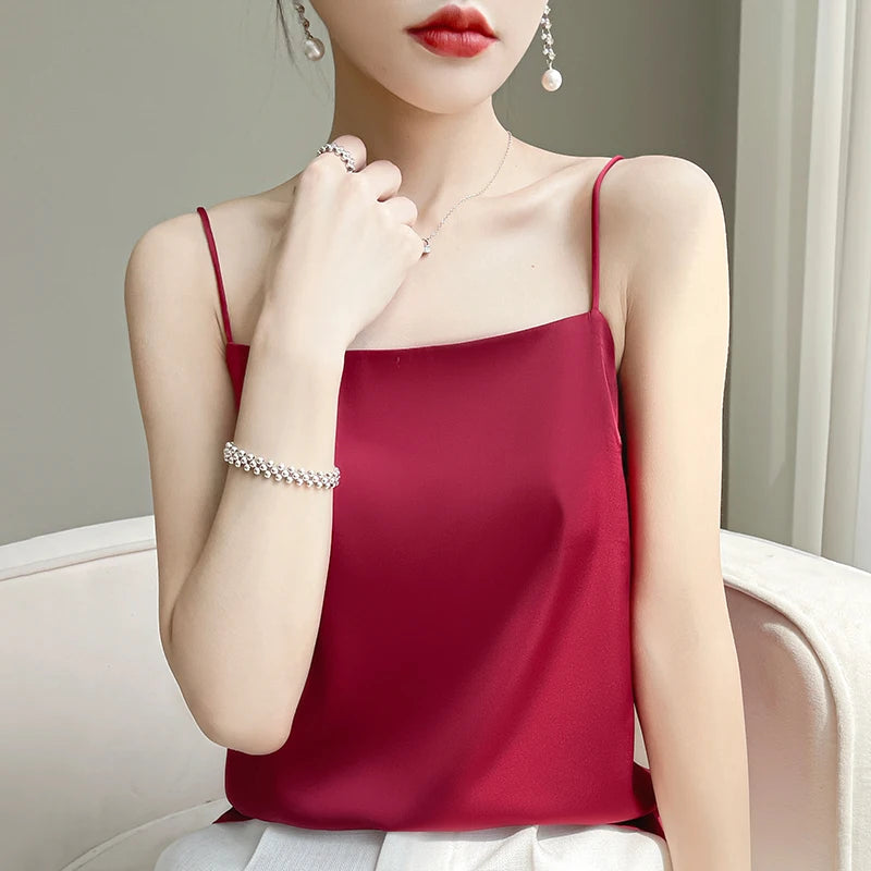 Women' Summer Sling One Line Collar Camis Cool Comfort Silk Suspender Sexy Suspender Top New Undershirt Fashion Thin Style Sling